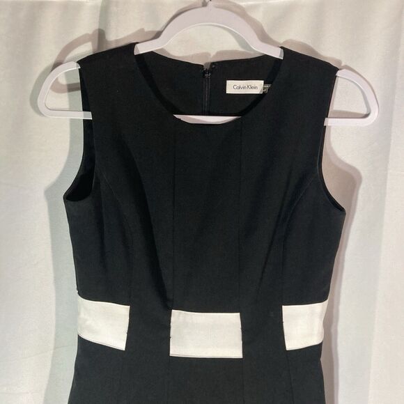 63-13 CALVIN KLEIN black white tan sleeveless aline dress 4P - Picture 2 of 7